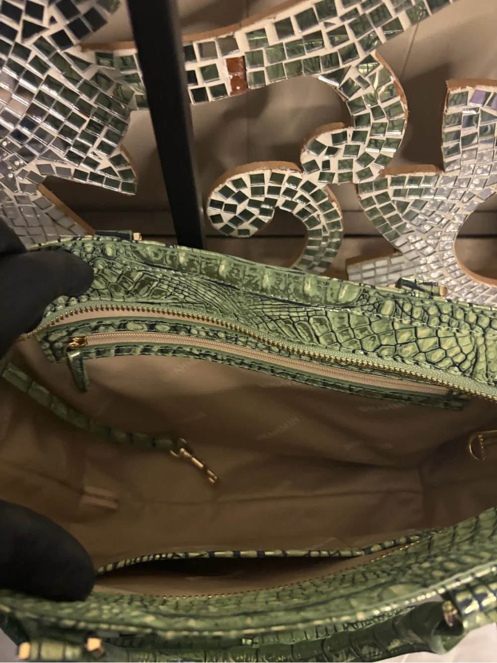 ⭐️Brahmin Green Croc-Embossed Satchel